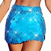 Zoestar Mermaid Sequin Skirt Sparkly Blue Belly Dance Skirts Rave Costume Outfits for Women