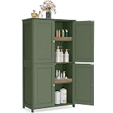 VASAGLE Floor Storage Cabinet, 2 Adjustable Shelves, 4 Doors,42.7" H | Freestanding Organizer Unit, Kitchen, Bathroom, Living Room, Forest Green, SIREN Collection UBBC553CH01