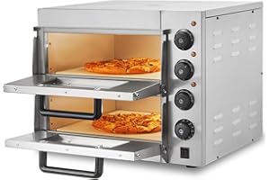 Uargd Commercial Countertop Pizza Oven, 14-Inch Dual-Layer Design, Stainless Steel Electric Pizza Maker with Stone and Handle