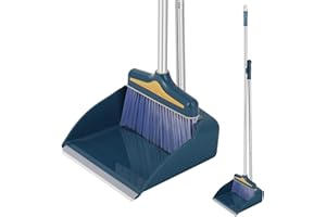 QIOJIRMU Broom with Dustpan Combo Set,51''Long Handle Broom and Upright Stand Dust Pan for Home Office Kitchen Lobby,Sweeping for Indoor and Outdoor