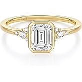 EAMTI 2CT Engagement Rings for Women Emerald Cut Cubic Zirconia Wedding Bands Travel Bezel Ring 14K Gold Plated Size 4-10