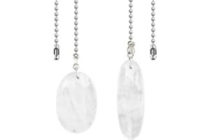 LÈFERS LEFERS Ceiling Fan Pull Chain, 2 Pieces Natural Gemstone Pendants with 12" Ceiling Fan Chain Extender and Connector (White Crystal)