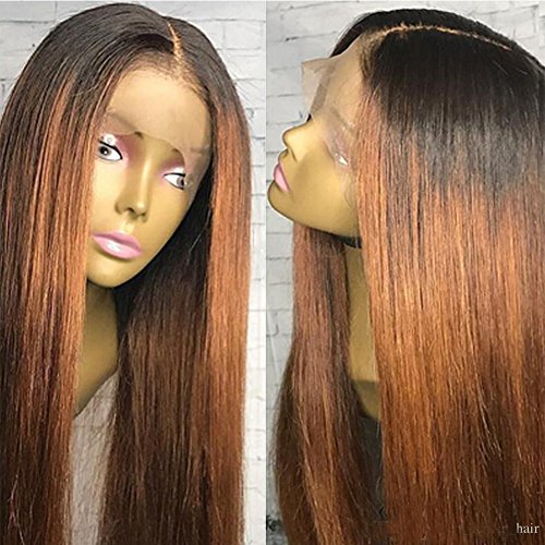 Human Hair Straight full lace wig 100% Real Brazilian Hair Ombre Black Roots 1B 30 Color 130% Density Wig For Black Women (14", full lace wig)