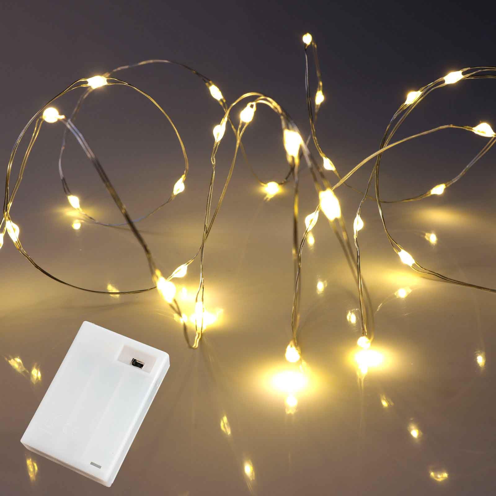 Micro LED String Lights, Warm White, Silver Wire Lights, with Timer Mode, Battery Operated Firefly Fairy Lights by Qbis (40 LED)