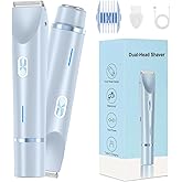 Bikini Trimmer for Women,2 in 1 Dual Head Bikini Shaver & Body Shaver,Cordless & Waterproof Electric Bikini Trimmer for Women, Painless Hair Removal with Silky Glow Finish,Blue