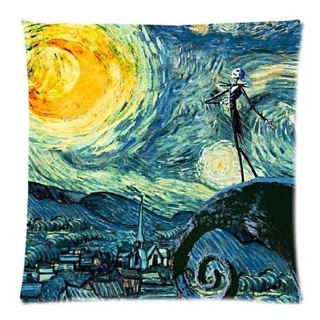 1WillLoanestore Starry Night and the Nightmare Before Christmas 18 X 18 Creative Fashion Cotton Linen Square Decorative Throw Pillow Cover