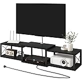 IBUYKE Floating TV Stand with Power Outlet,Wall-Mounted Floating Stand for TVs up to 55",Metal Wall Entertainment Center,Wall Mounted TV Shelf with Storage for Living Room Bedroom,Black UWST011B