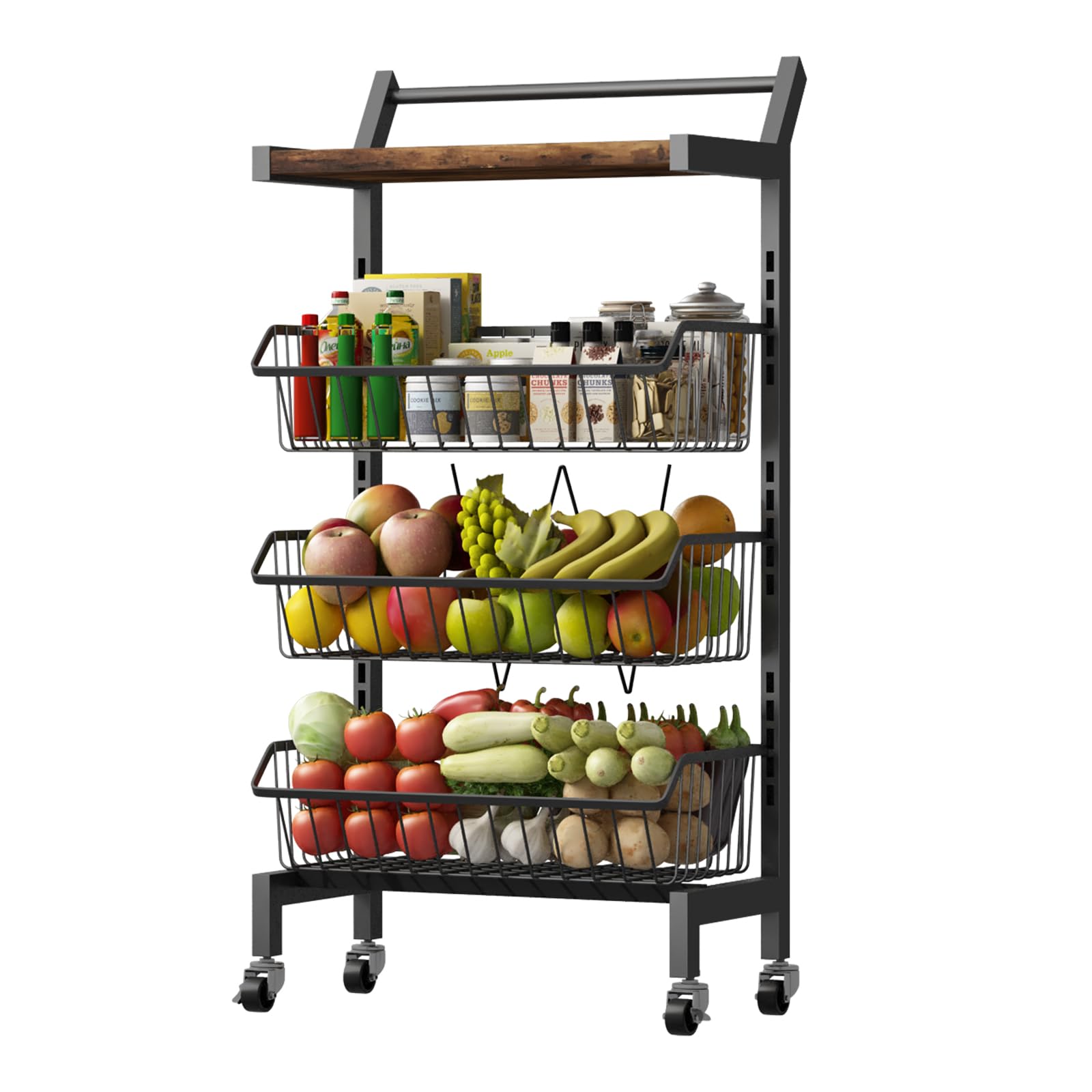 Photo 1 of DGSANDGO 4-Tier Slim Rolling Storage Cart, Narrow Kitchen Cart with Lockable Wheels & Water-Resistant Wooden Tabletop, Small Space Utility Cart for Kitchen/Bathroom/Living Room/Laundry Room