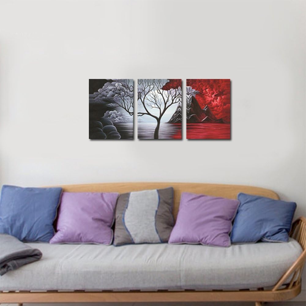 Wieco Art The Cloud Tree Wall Art Oil PaintingS Giclee Landscape Canvas Prints for Home Decorations, 3 Panels: Posters & Prints