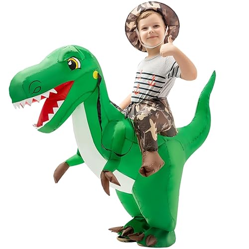 GOOSH Inflatable Dinosaur Costume Kids 48IN Halloween Blow up Costumes for Boys Girls Riding T Rex Air Costume for Party