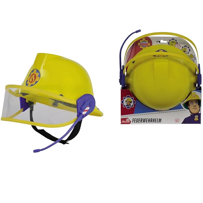 Feuerwehrmann Sam Kinder Feuerwehrhelm mit Mikrofon und Visier, Größe 48-53 - Schutzhelm Spielzeug Helm Fasching Kostüm