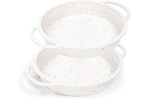 Vinino Silicone Round Cake Pan Set with Metal Reinforced Frame, 2 Pack Non-Stick 8 Inch Cake Pans Easy Release, Round Cake Mold with Handle, Dishwasher Safe (Cream-Dot)