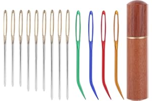 13pcs Large Eye Sewing Needles Kit, Stainless Steel Blunt & Bent Tapestry Needles with Wooden Case for Weaving Crochet Darnin