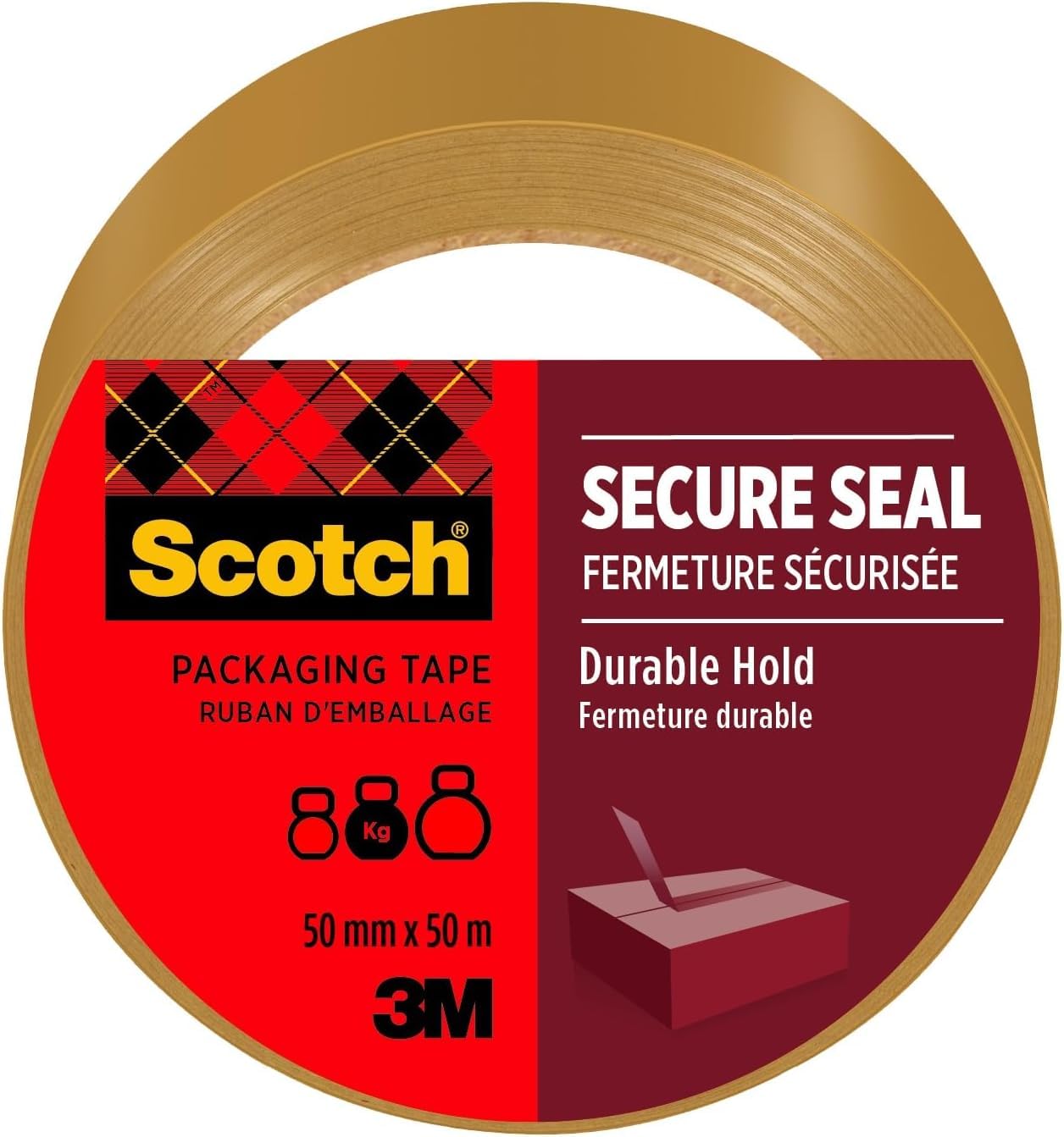 Scotch Secure Seal Packaging Tape Brown 50 mm x 50 m 1 Roll/Pack - Ideal for Packing Boxes and Parcels