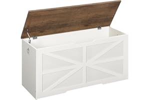 CHOEZON Storage Chest, 39.4" Wooden Storage Trunk, Modern Storage Bench with Safety Hinge, Toy Box, Farmhouse Style, for Bedroom, Living Room, Walnut and White MCW10WL