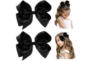 DEEKA 2 PCS 6" Big Hand-made Grosgrain Ribbon Solid Color Hair Bows Alligator Clips Hair Accessories for Little Teen Toddler Girls Kids Set of 2 -Black