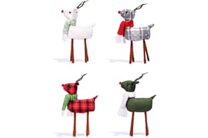 BWFY 4pcs Reindeer Christmas Decoration, Standing Christmas Elk Decor, Handmade Plush Swedish Santa Elk Figurines Christmas for Home Indoor