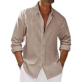 Runcati Mens Button Down Shirt Cotton Linen Casual Long Sleeve Shirts Collared Hippie Beach Tops