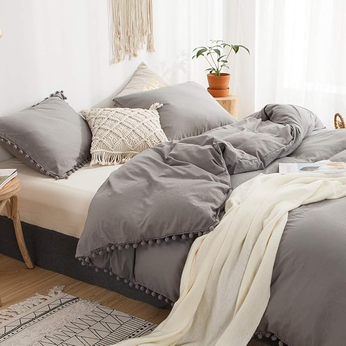 MOVE OVER 3 Pieces Grey Bedding Light Grey Duvet Cover Set