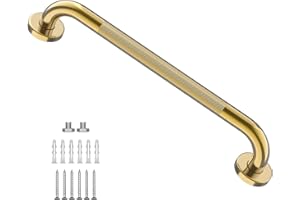 Gold Shower Grab Bar 24 Inch, Zepolu Stainless Steel Anti-Slip Bathroom Grab Bar w/Knurled Grip, Golden Safety Balance Support Toilet Assist Handrail Textured Handle for Handicap Injury Elderly Senior