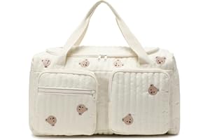 Quilted Diaper Bag Large Capacity Teddy Bear Pattern Cute Duffle Bag Portable & Lightweight for Hospital and Weekender Travel
