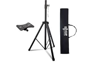 Clef Audio Labs Heavy Duty Speaker Stand - Adjustable 44-80" Height, Reinforced Tubing, Wide Tripod Base, Safety Pin, Mounting Bracket, Carrying Bag