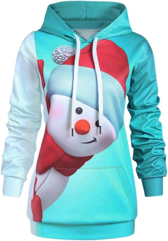 Gyouanime Christmas Hoodies,Women Cartoon Snowman Xmas Sweater Coats Print Sweatshirt Pullover Hoodie Tops