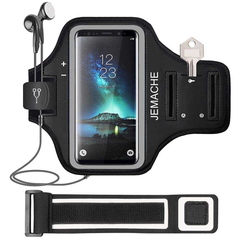 JEMACHE Gym Running Workouts Armband for Samsung Galaxy S10/S9/S8 with Card Holder (Black)