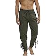Men's Ankle Banded Cuff Renaissance Pants Medieval Viking Navigator Trousers Pirate Cosplay Costume with Drawstrings