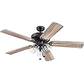 Prominence Home Saybrook 52 Inch Farmhouse LED Indoor Ceiling Fan with Light, Pull Chain Control, 5 Dual Finish Blades, Rever
