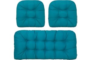 Focuprodu 3 Piece Set of Wicker Chair Cushions. Thickened and Durable Patio Furniture Cushions, All-Weather Outdoor Furniture Cushions for Outdoor/Indoor Use (Saxony Blue)