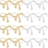 Beebeecraft 20Pcs 2 Colors Bow Charms for Jewelry Making, 24K Gold & Platinum Plated Metal Bowknot Connector Charm Links
