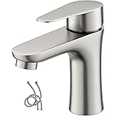 Brushed Nickel One-Handle Bathroom Faucet, Modern Stainless Steel Bathroom Sink Faucet for 1 Hole, Rv Lavatory Vanity Faucets Basin Mixer Tap with Water Supply Lines KMBF008L-3