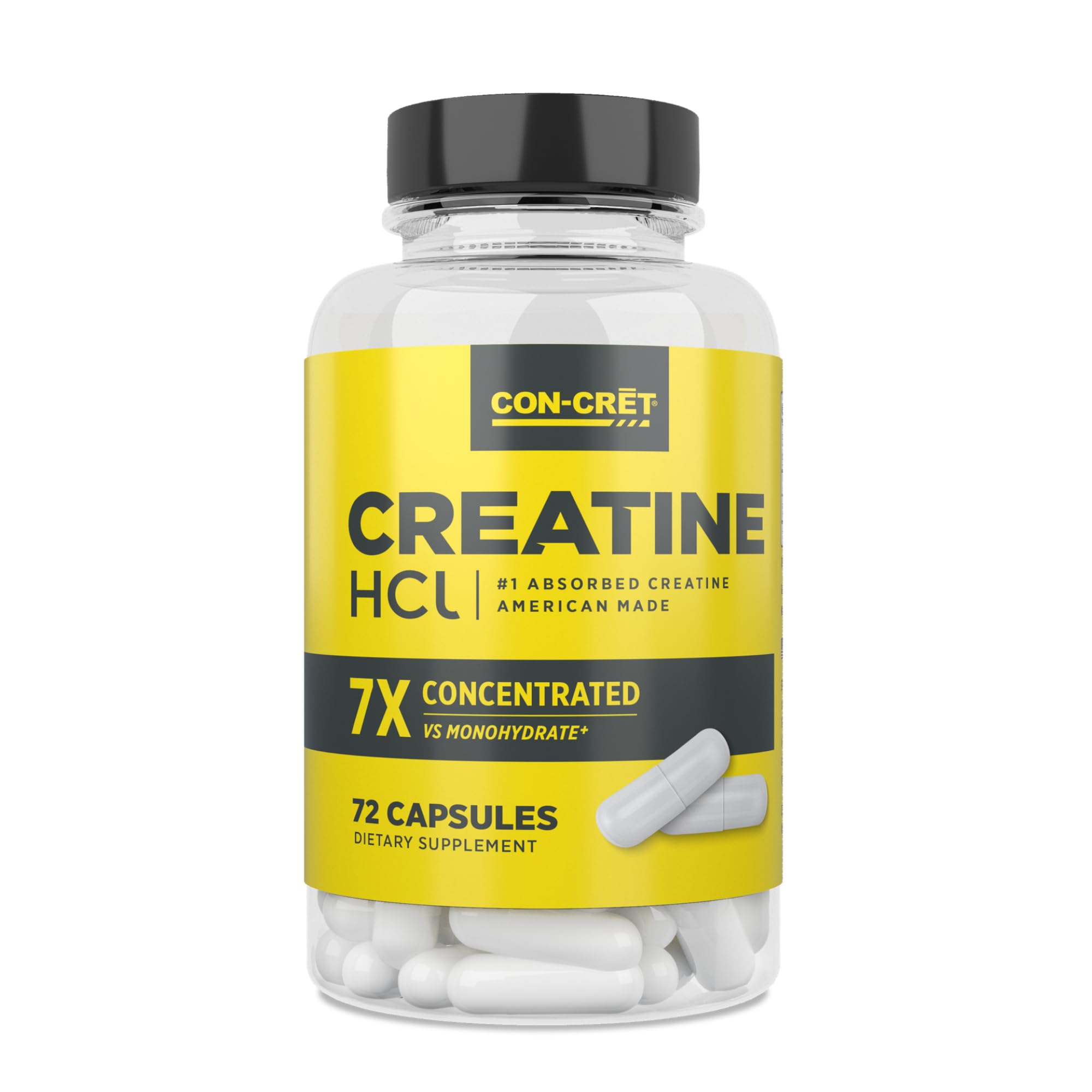 CON-CRET Creatine HCl Capsules | Muscle, Cognitive, Cellular Energy Support | No Bloating or Cramps | USA Made & NSF Certified | Creatine Pills (72ct)