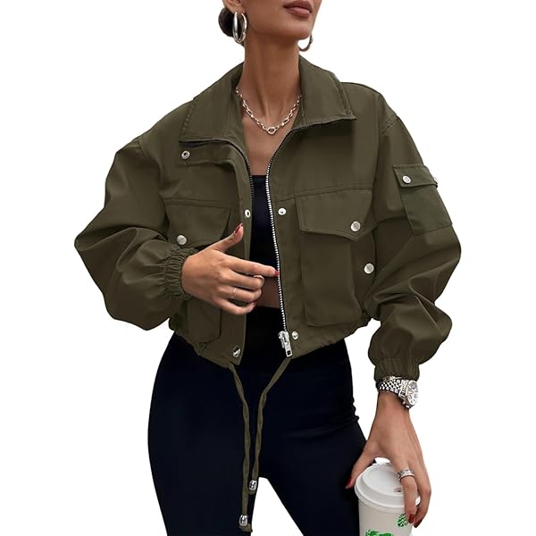 Amazon.com: Tankaneo Womens Cropped Jacket Zip Up Lightweight