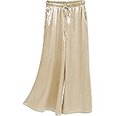 Cotilafi Women's High-Waisted Wide Leg Trousers, Silk Blend Casual Long Satin Pants, Loose Comfort Fit Straight Leg Design