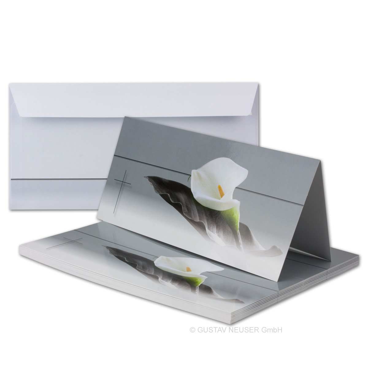 Mourning Papers by GUSTAV NEUSER 15x Mourning Cards Set with Envelopes DIN LANG Motif Mourning Flower Thank You Cards Mourning Without Window Dignified Double Cards