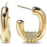 14K Gold Plated Earrings for Women Lightweight Chunky Hoop Earrings Hypoallergenic Geometric Daily Wear Trendy Jewelry Earrings For Gifts