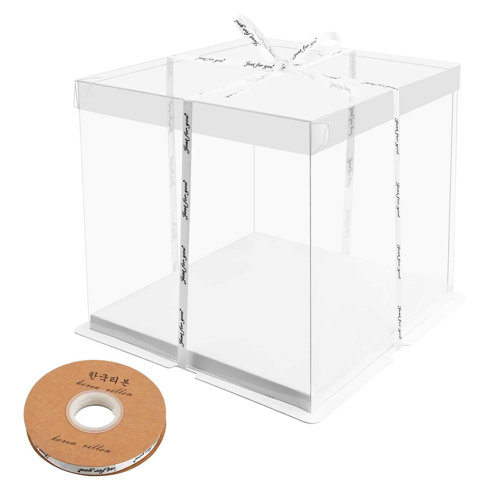Cozlly Transparent Cake Box - Double Layer Large Gift Box with Sturdy Base, Clear Display Box for Cakes, Pastries, and Desserts, Perfect for Parties, Weddings, Celebrations, 8 Inch (White)