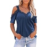KKG Womens Sexy Cold Shoulder Tops, Casual Off Shoulder Open Shoulder Shirts
