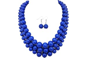 FASHION 21 Women's Faux Pearl Three Multi-Strand Statement Necklace and Earrings Set