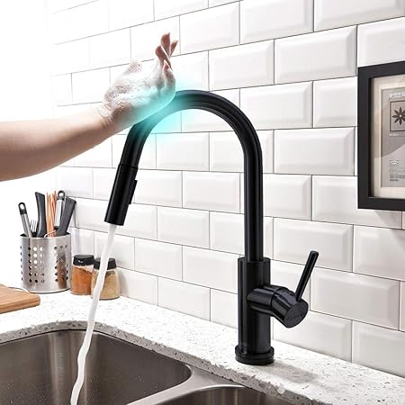 Forious Pull Down Kitchen Sink Faucets Contemporary Matte Black