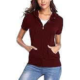 MISS MOLY Women's Zip Up Hoodie Short Sleeves Hooded Jacket Casual Lightweight Sweatshirt with Pockets