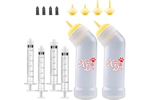Xuanda Kitten Nursing Nipple with Syringe, Wide Mouth Angled Puppy Feeding Bottles, with Ventilation Valve Resistant Tearing for Puppies, Kittens, Rabbit, Small Wildlife (M Nipple,Yellow)