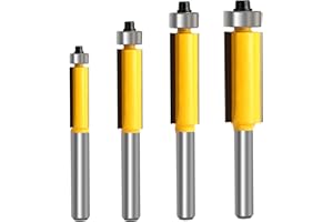 Yueqing Zhongji Flush Trim Router Bit Set Top Bearing Flush Trim Router bit 1/4 Shank Milling Cutting Diameter 1/4 Flush Trim bit Cutting Height in 1/4”, 5/16”, 3/8”, 1/2” Flush Trim Router bits 4PCS