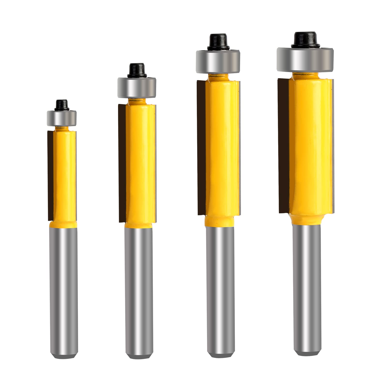 Zhongji Flush Trim Router Bit Set - Top Bearing, 1/4 Shank, 4 Sizes (1/4”, 5/16”, 3/8”, 1/2”) - 4PCS