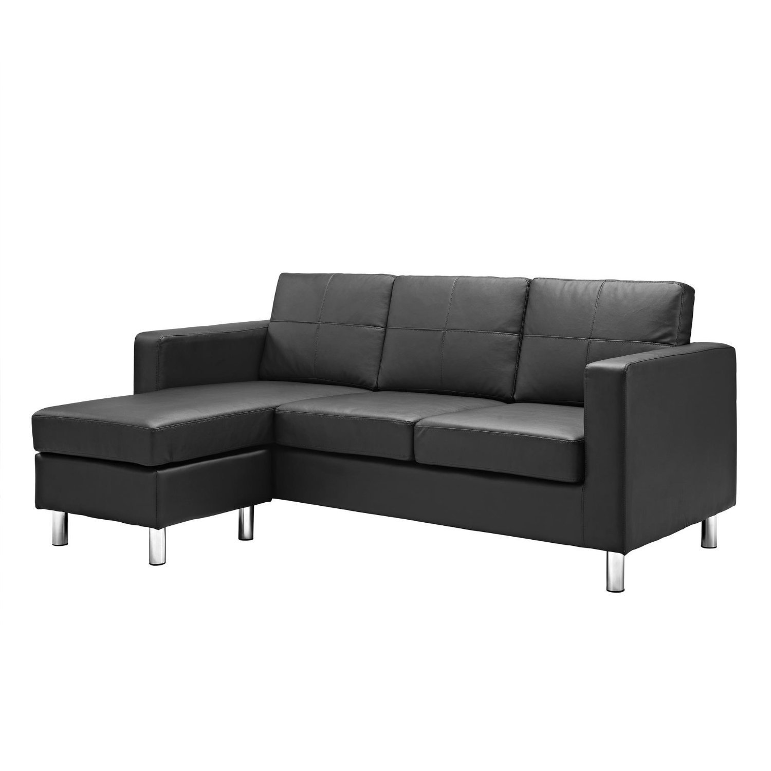Modern Bonded Leather Sectional Sofa Small Space Configurable Couch Black LAVORIST
