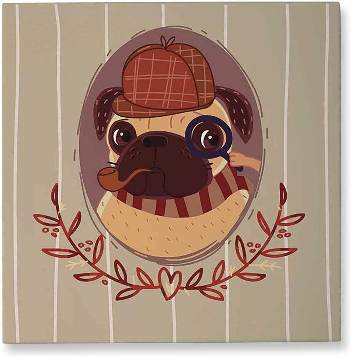 Pug - Sherlock Holmes - Illustration Holmes,Dog 19x19in