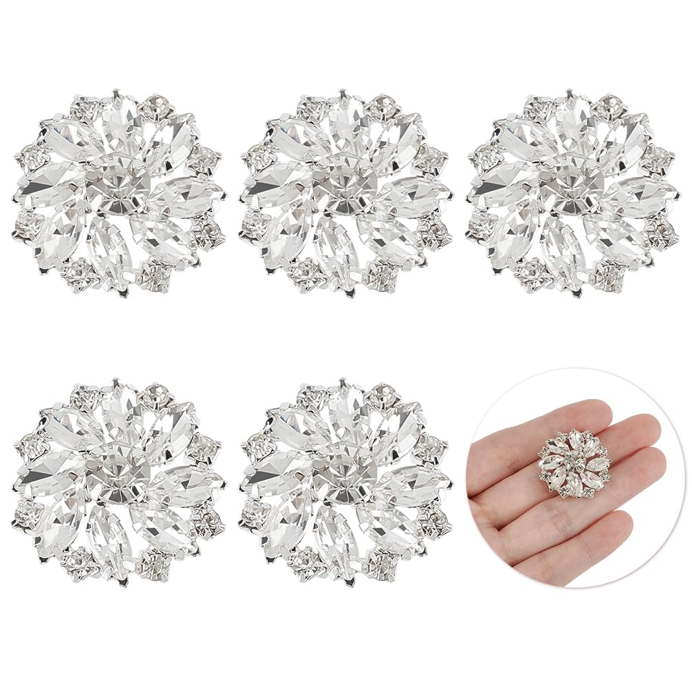 FINGERINSPIRE 6 Pieces 26.5 mm Flower Brass Rhinestone Stud Button Crystal Silver Colour to Sew on – 1 Hole, Flat Back, Metal, Snowflake, Fashion Claw