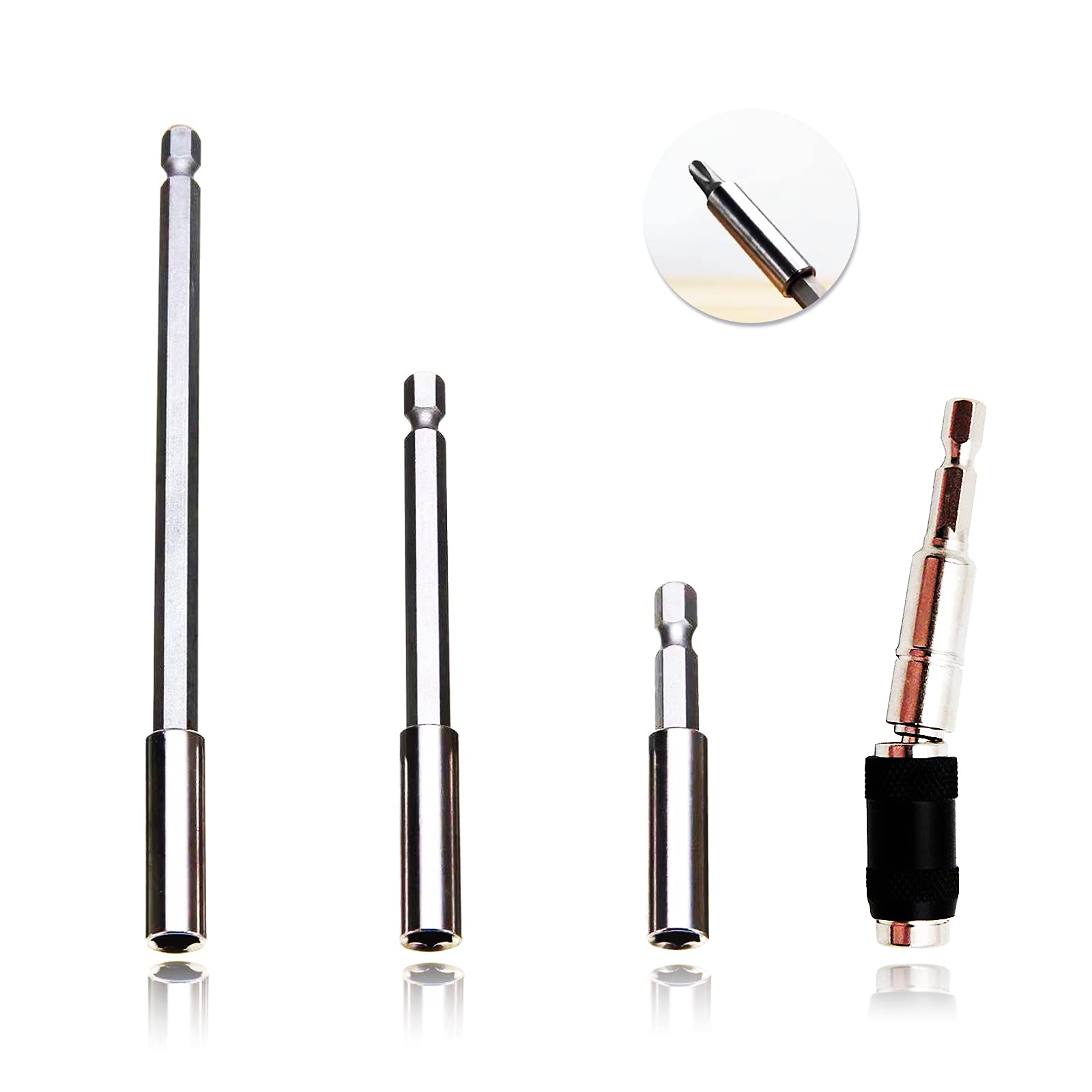 Drill Bit Holder 3 PCS Magnetic Screwdriver Bits Holder Universal 1/4” Hex Shank Magnetic Drill Bit Holders Quick Change Flexible Drill Bit Extension+ Pivoting Magnetic Screw Drill Bit Holder YS-4